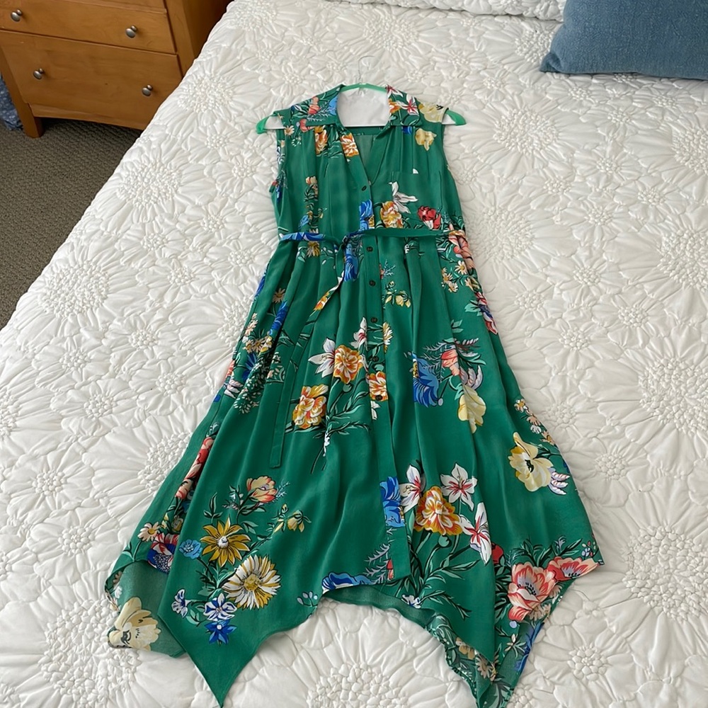 Maeve-Anthropologie. Green, floral tank dress. In like new condition.